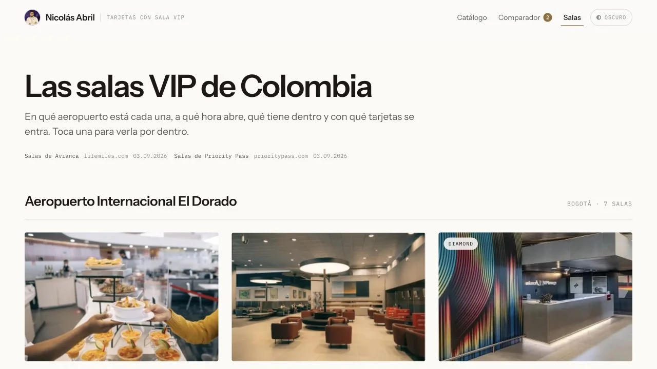 Directorio colombiano de salas con la sección de El Dorado e imágenes de los establecimientos